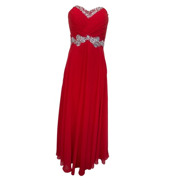 Red Strapless Embellished Corset Back‎ Gown Formal Prom Party Dress - Picture 1 of 3